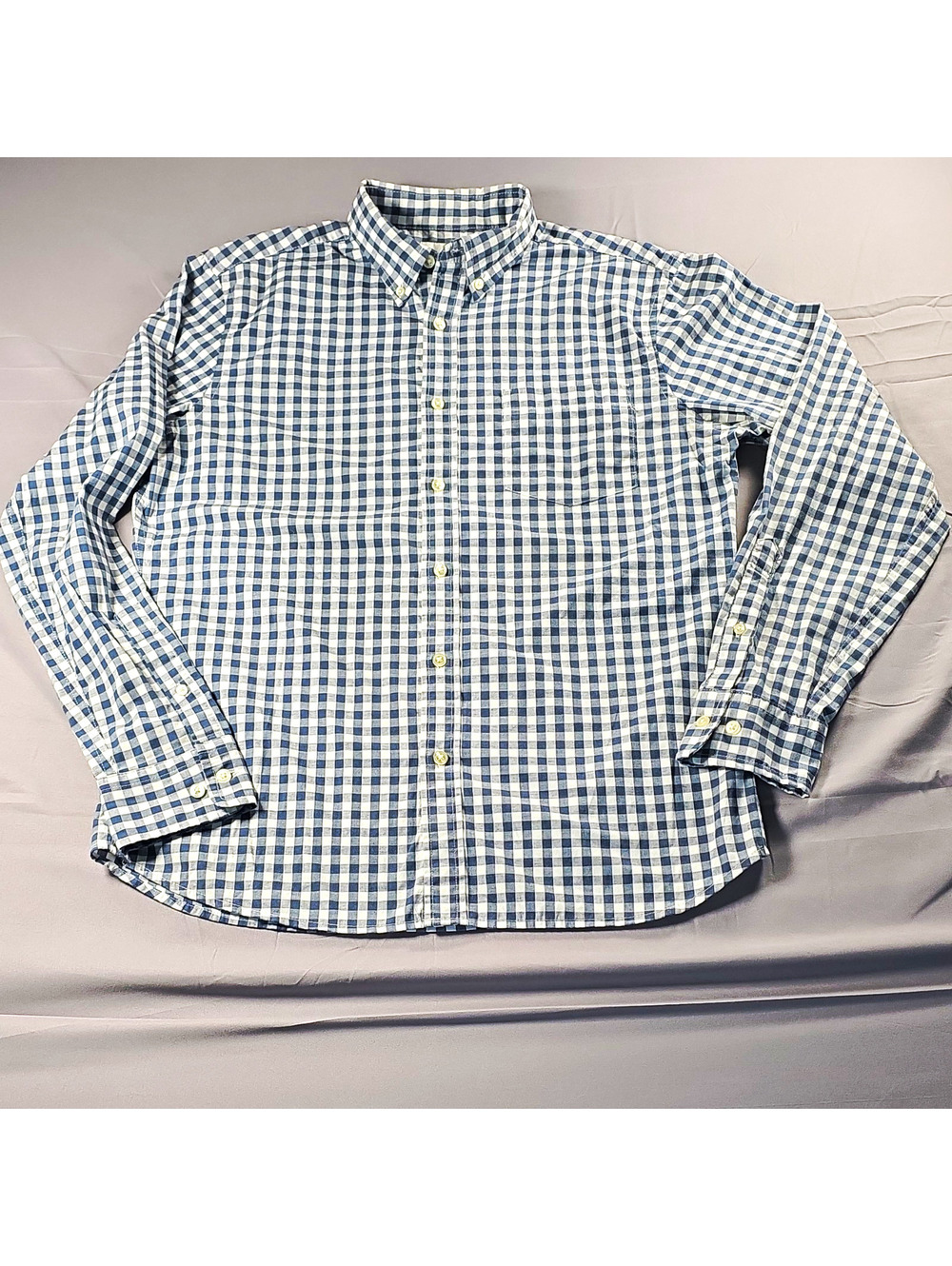 Sonoma Goods for Life Mens Blue White Check Woven Cotton Blend Shirt M